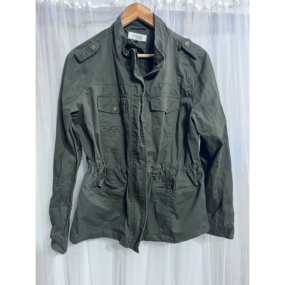 Charlotte Russe Womens Olive Green Utility Military Jacket Cinched Waist Large